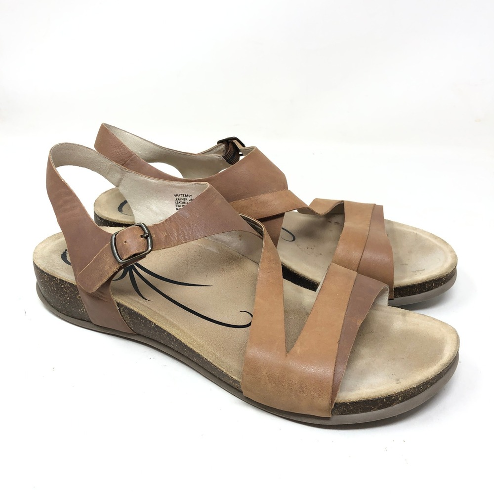 ABEO Womens 11 Brittany Sandals Tan Leather Strappy Comfort Neutral‎ Foodbed